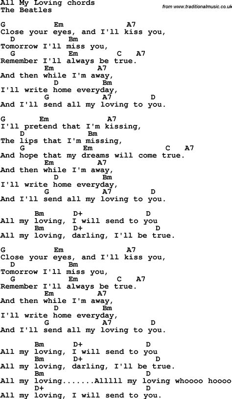 All My Loving Lyrics by The Beatles from the The Beatles Box Set [1992] album - including song video, artist biography, translations and more: Close your eyes and I'll kiss you Tomorrow I'll miss you Remember I'll always be true And then while I'm away I'll …